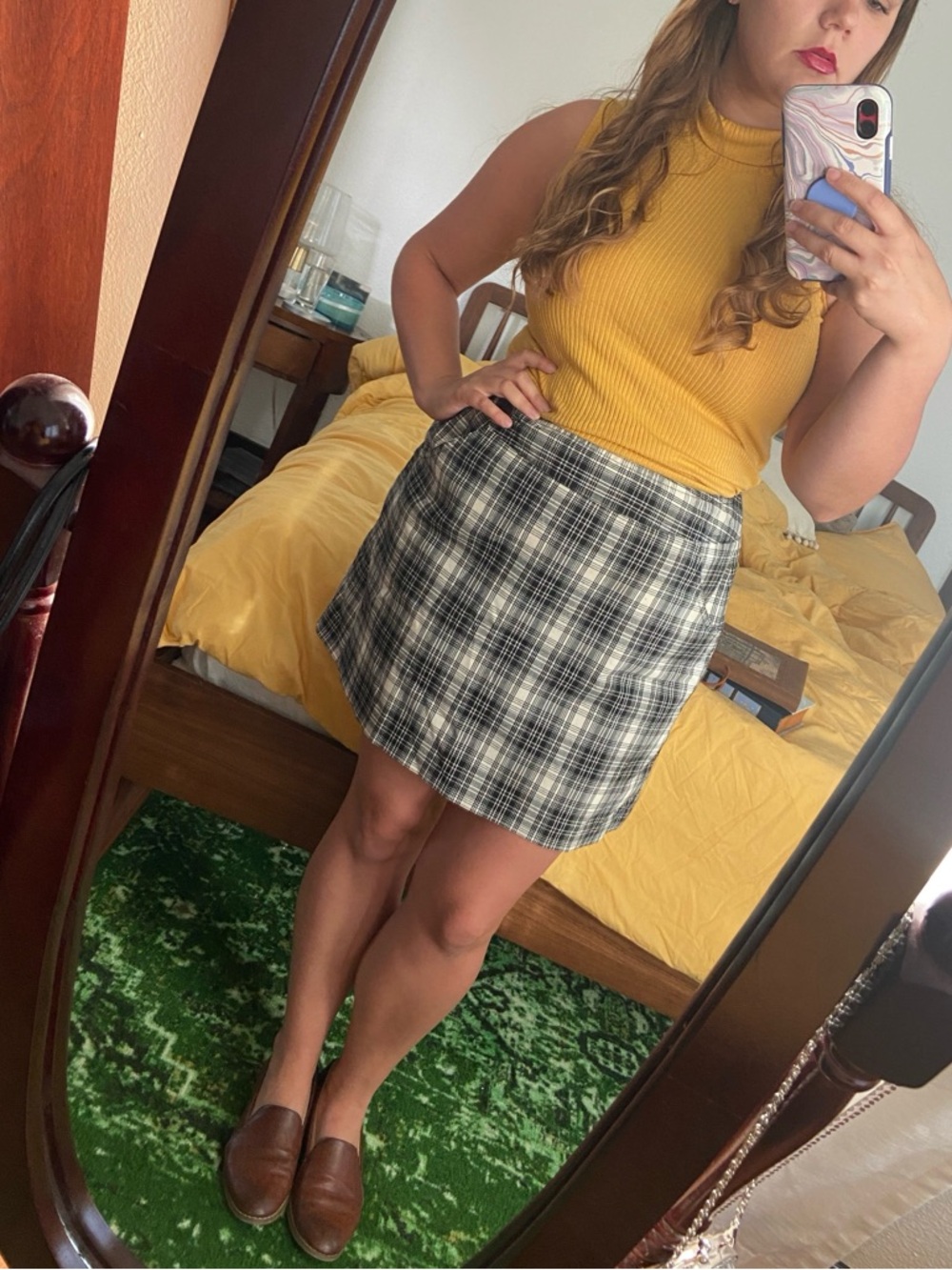 Vintage 90s Preppy Classic Black & White Plaid Mini Skirt